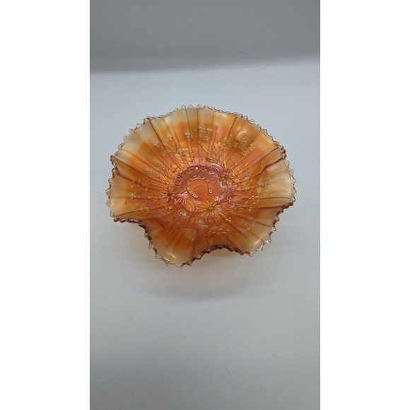 Northwood Good Luck Ruffled Bowl Ribbed Back Carnival Glass Vintage - Picture 7 of 12